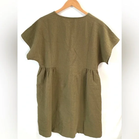 (A55) Madewell Crinkle Gauze Dolman-Sleeve Mini Dress, Olive Green, Size M, NWT - Picture 7 of 7